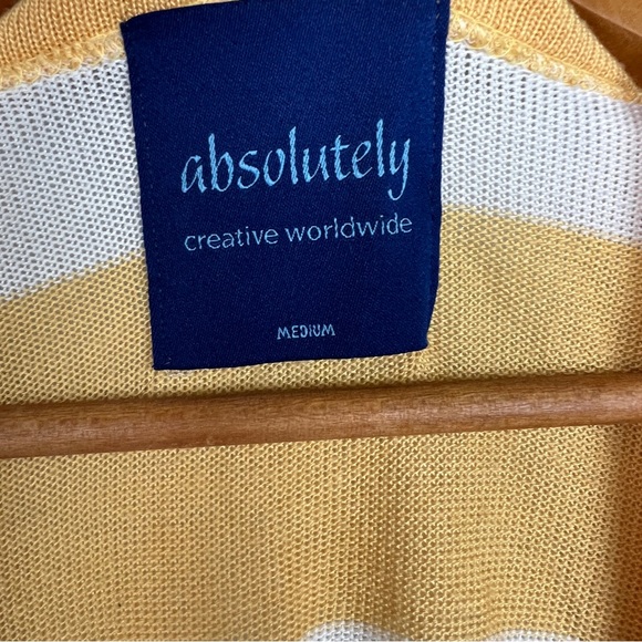 ABSOLUTELY Yellow and White Rugby Stripe 3/4 Sleeve Cardigan Open Sweater - Picture 5 of 8